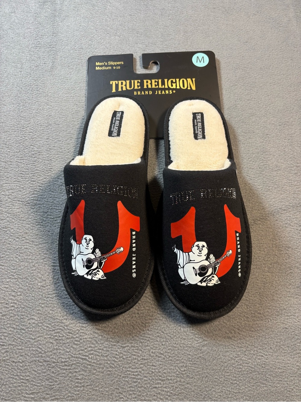 True Religion Men’s Black & Red Logo Slip-On Slippers